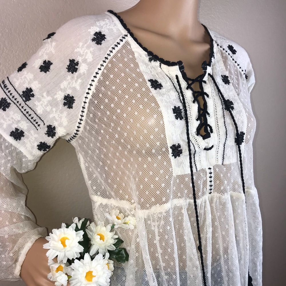 Free People Embroidered Gauzy Peasant Top Stardust - Picture 4 of 8